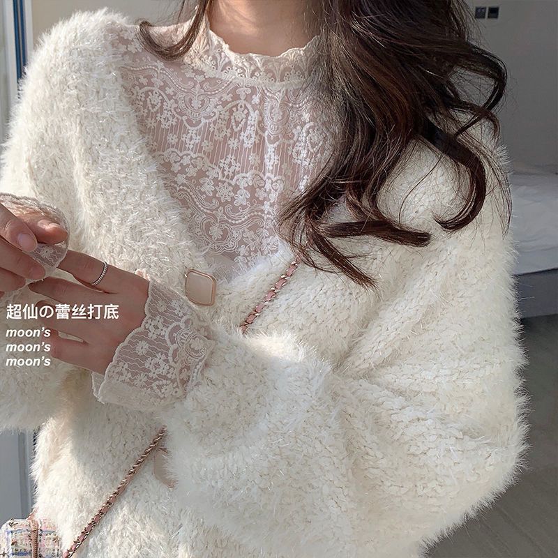 レース 服 立ち襟レース長袖ブラウス個性的トップス