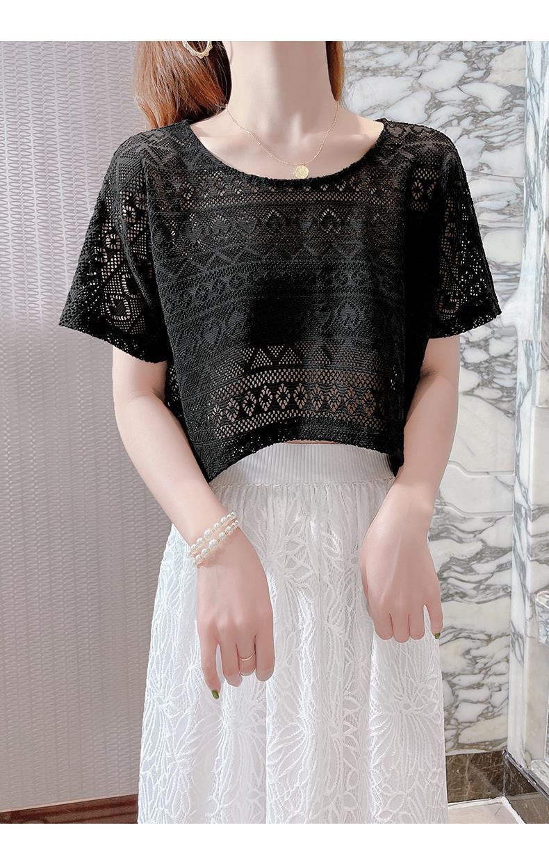 レース 服 透かし模様レース半袖トップス