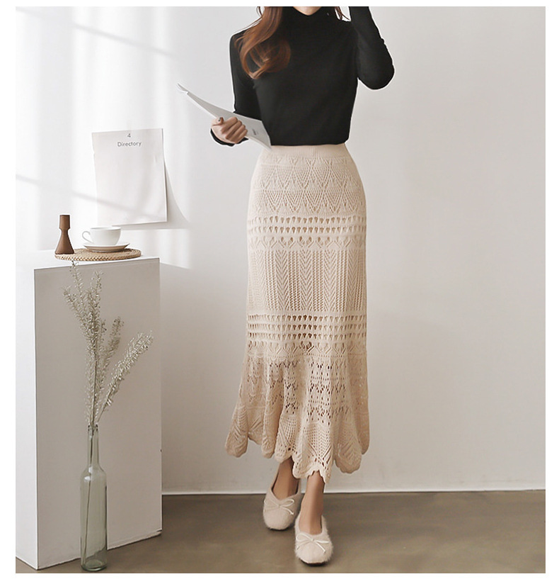 レース 服 春夏新作 透かし編み レースニットスカート ロング丈 女性用