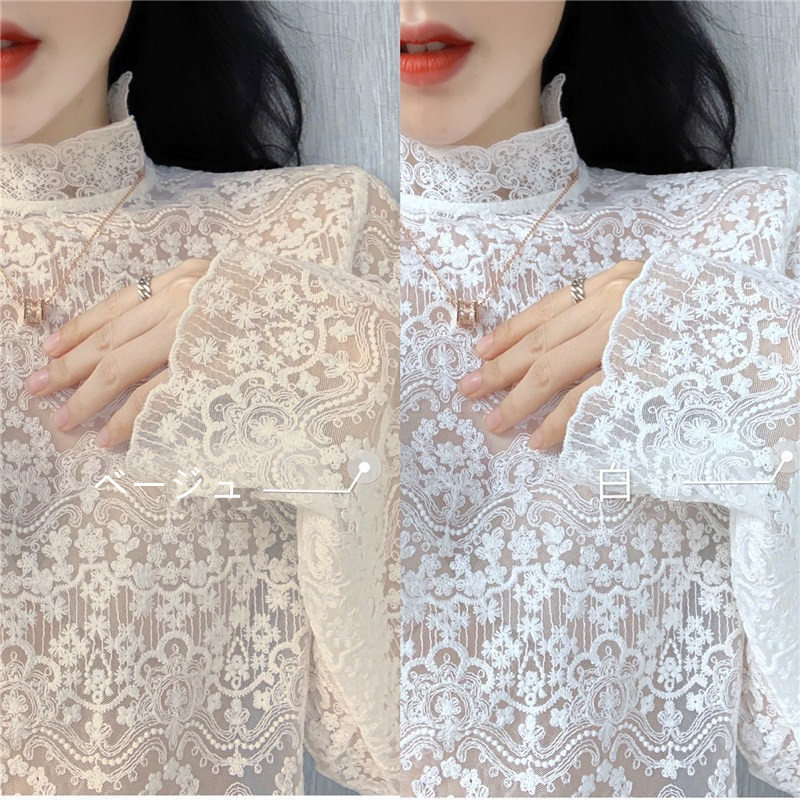 レース 服 花柄レース ハイネック インナー 透け感 重ね着