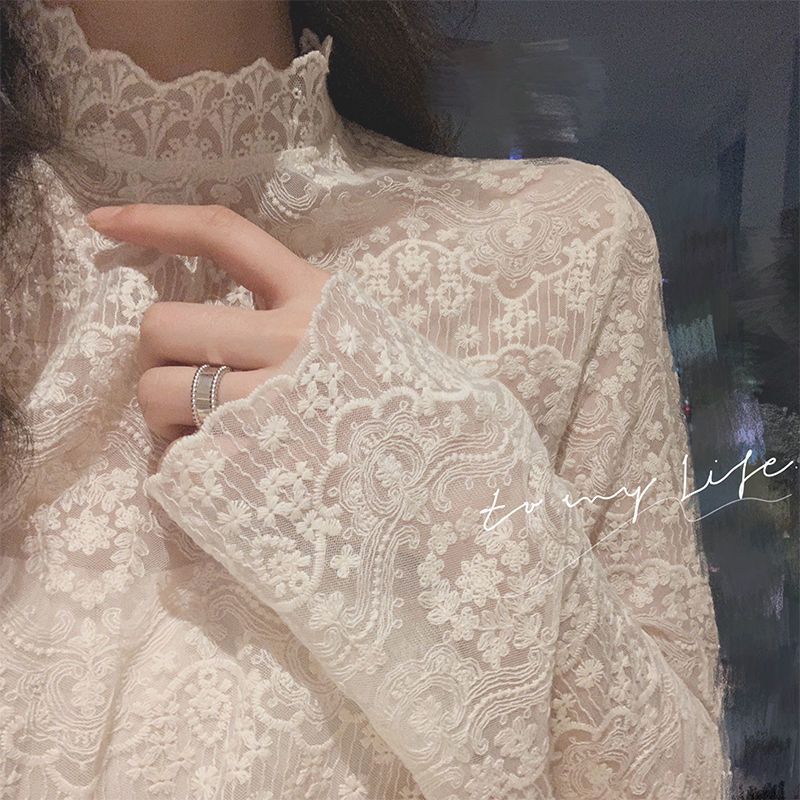 レース 服 花模様立体レースハイネックインナー