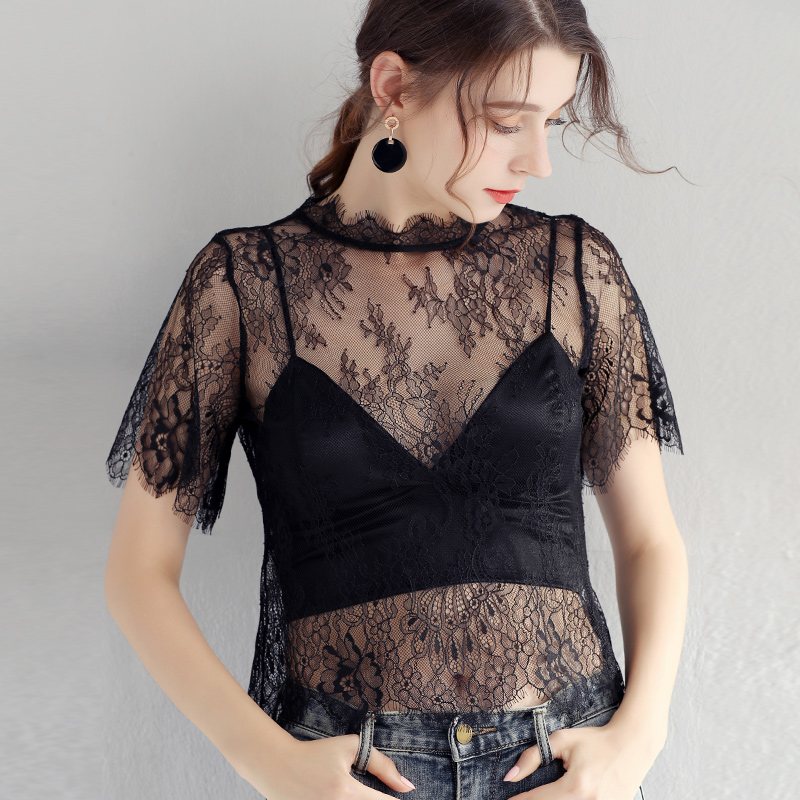 レース 服 花柄シースルーレーストップス