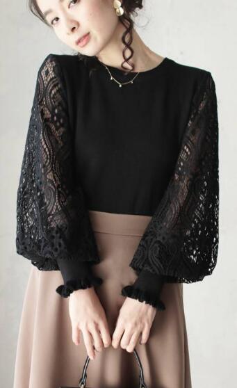 レース 服 秋冬新作レース袖ニットセーター上品カジュアルトップス