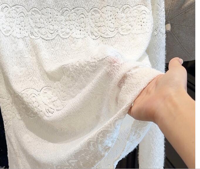 レース 服 新作レース長袖トップス スリムインナー3色展開