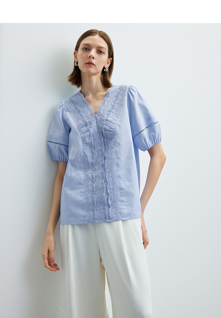 レース 服 花柄刺繍レース胸元ブラウス