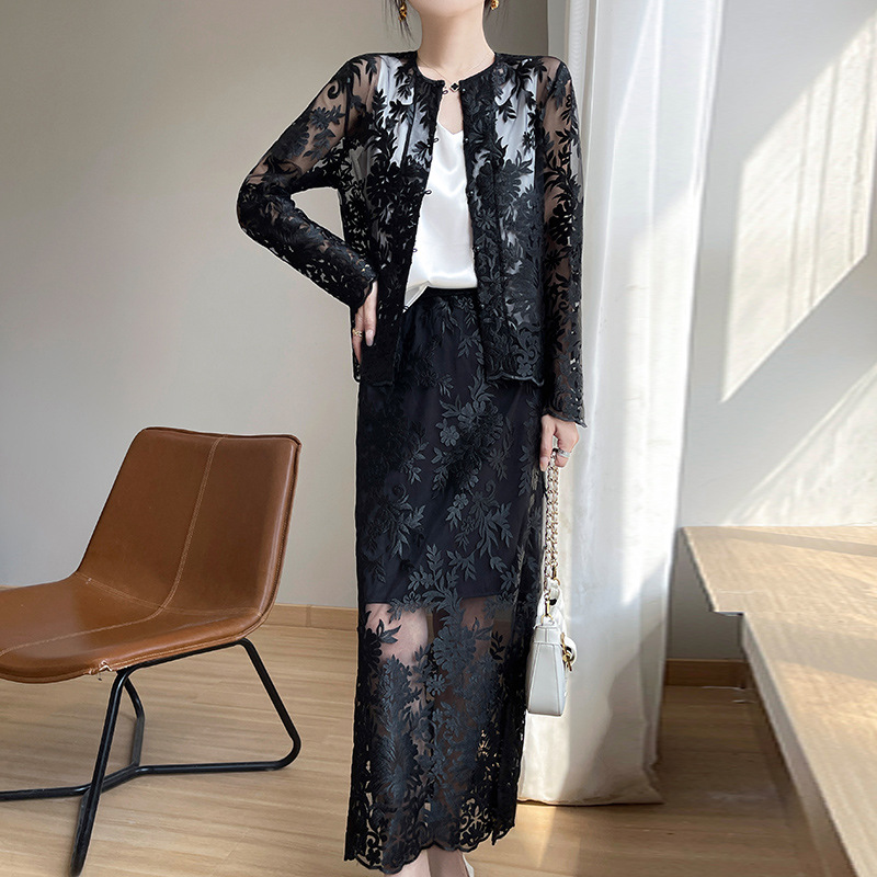 レース 服 花模様シースルーレースワンピース