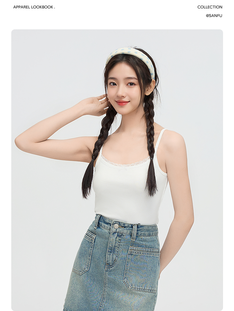 レース 服 小花柄レース縁取りキャミソール