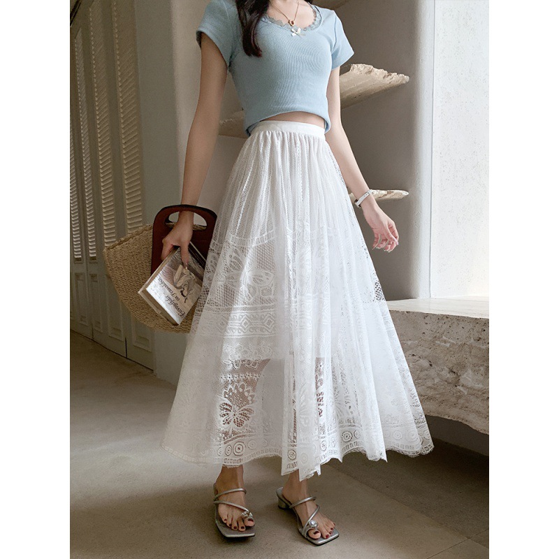 レース 服 新作レース刺繍ロングスカート上品な透け感