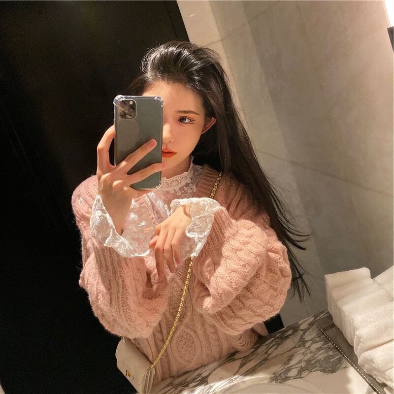 レース 服 二〇二五年新作 透け感レース ハイネック長袖ブラウス