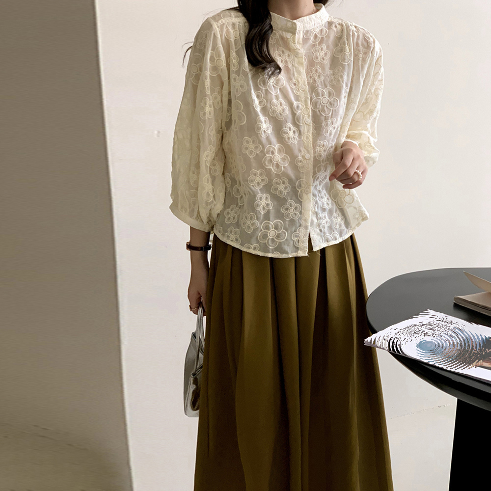 レース 服 花柄刺繍レース長袖ブラウス レディース