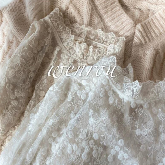 レース 服 二〇二五年新作 透け感レース ハイネック長袖ブラウス