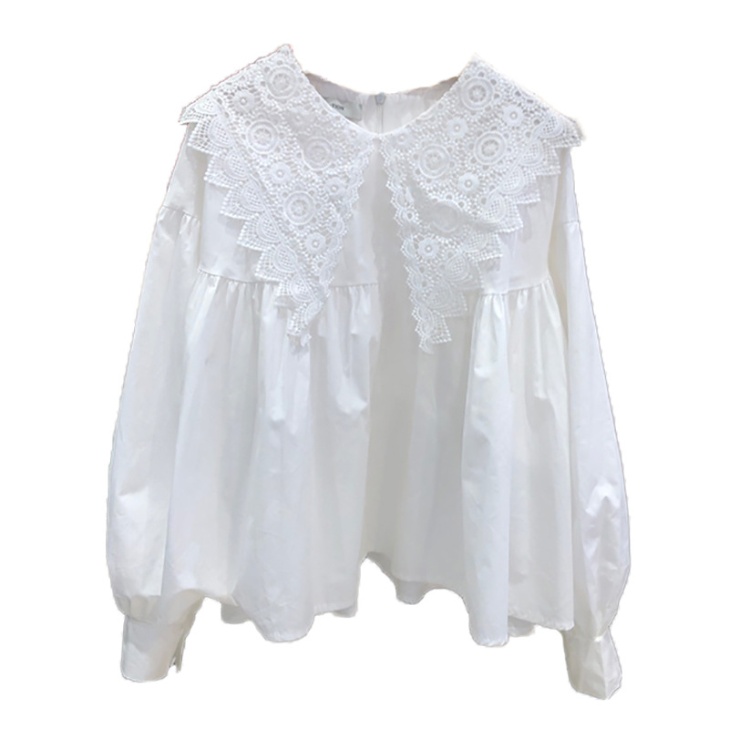 レース 服 レース刺繍長袖ブラウス 白 体型カバー 大人可愛い