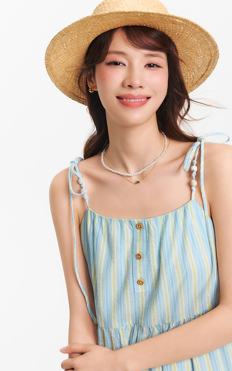 レース 服 裾レース飾り縦縞ティアードワンピース