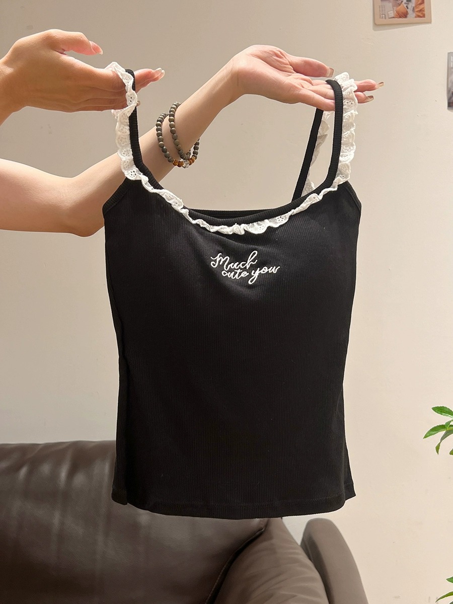 レース 服 フリルリブキャミソール
