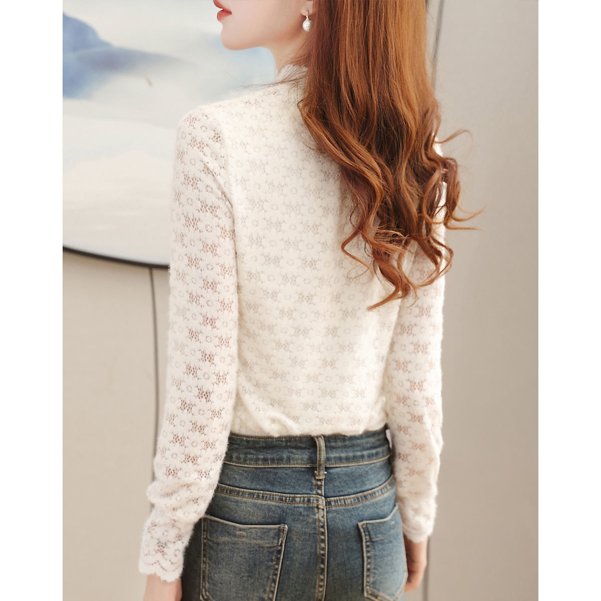 レース 服 花レース襟ふんわりトップス