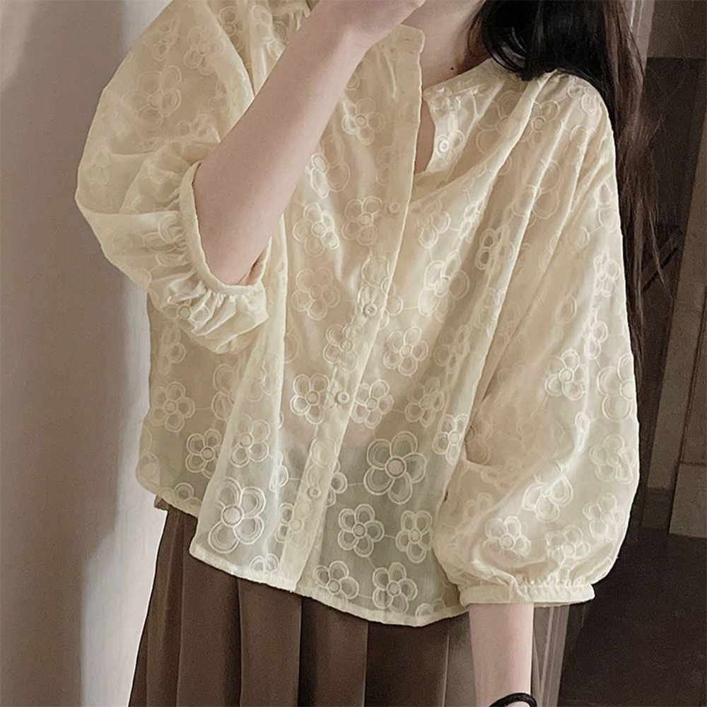 レース 服 花柄刺繍レース長袖ブラウス レディース