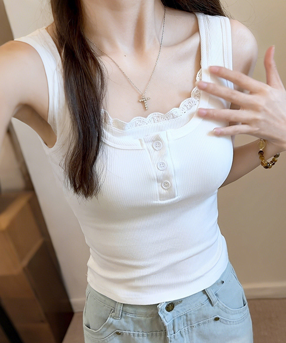レース 服 レース付きリブタンクトップ 重ね着インナー