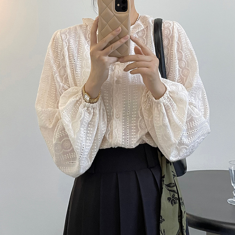 レース 服 レース長袖ブラウス薄手シャツレディース