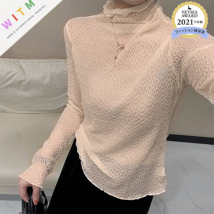 レース 服 秋冬新作 レース編み スタンドカラー 上品トップス