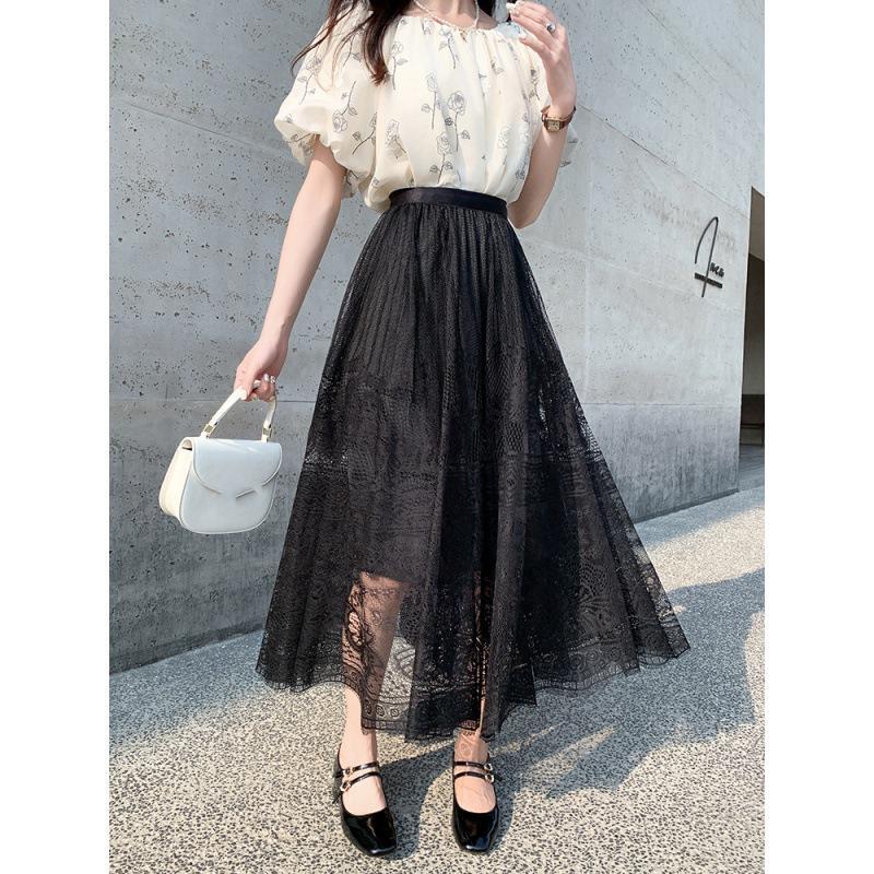 レース 服 新作レース刺繍ロングスカート上品な透け感