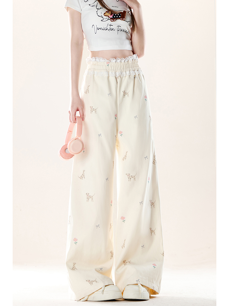 レース 服 花模様レースワイドパンツ