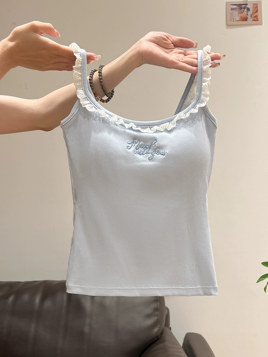 レース 服 フリルリブキャミソール