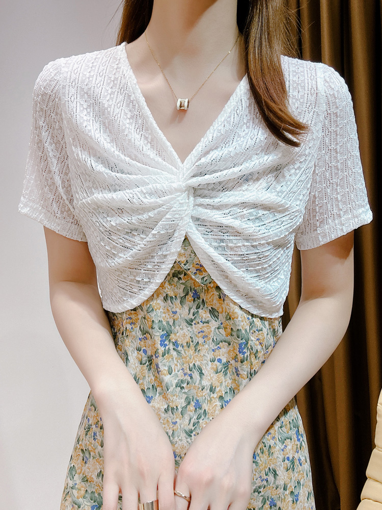 レース 服 ねじりデザイン総レースボレロトップス