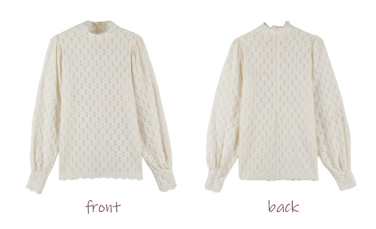 レース 服 花柄レースブラウス 長袖 フリルネック シャーリング