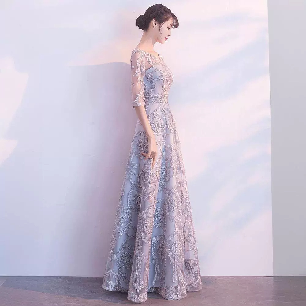 レース 服 花園の夢 七分袖ロングワンピース