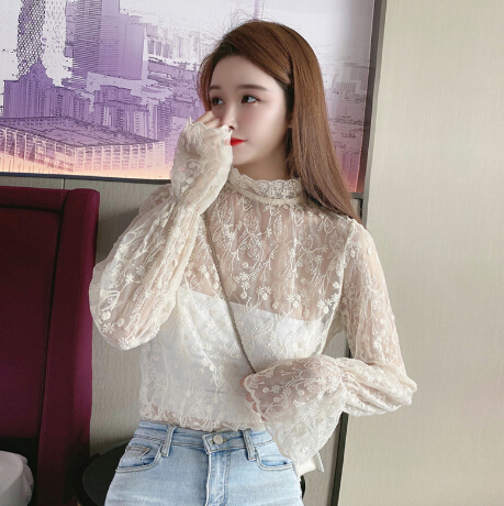 レース 服 レディース秋冬レースシャツ透け感ラッパ袖トップス