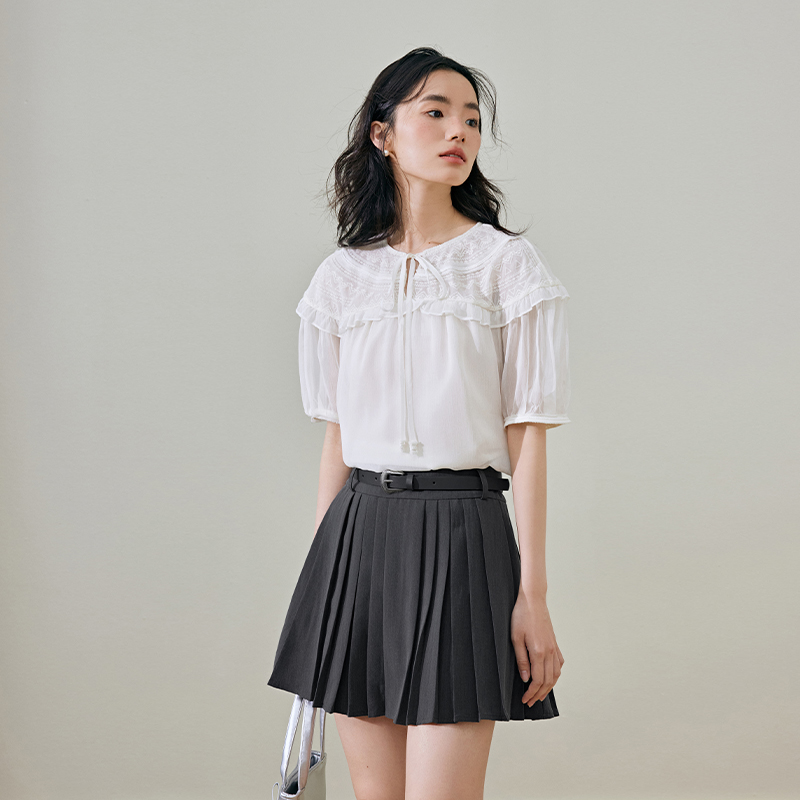 レース 服 花柄レース切替えフリルブラウス