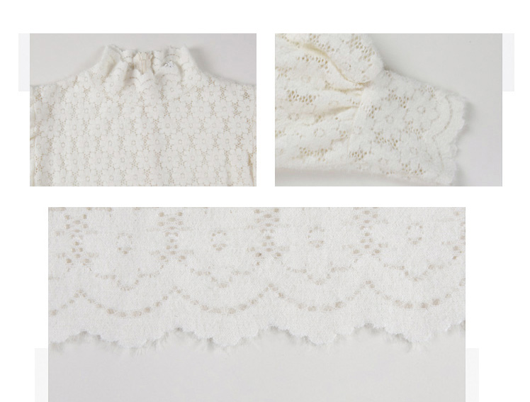 レース 服 花柄レースブラウス 長袖 フリルネック シャーリング