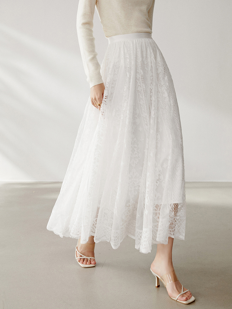レース 服 花柄レースロングスカート