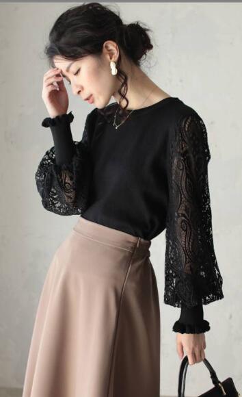 レース 服 秋冬新作レース袖ニットセーター上品カジュアルトップス