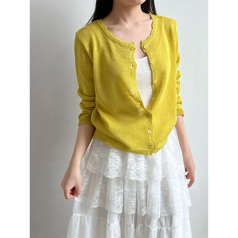 レース 服 花縁レース付きカーディガン