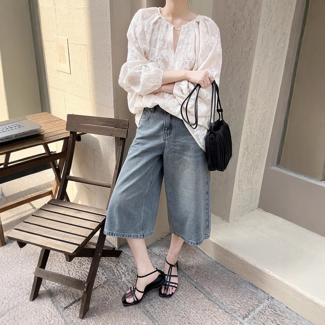 レース 服 花刺繍レースシアーブラウス