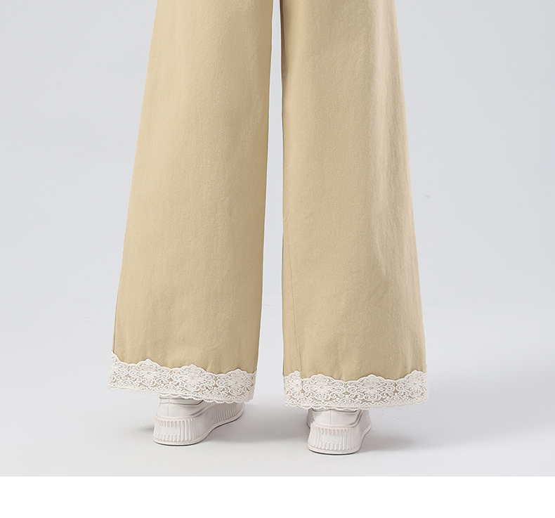 レース 服 裾レース飾りワイドパンツ