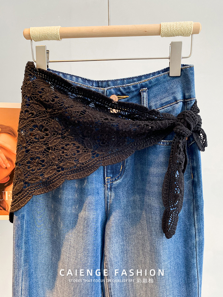 レース 服 花柄透かし編みレースサッシュベルト