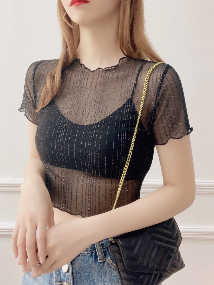 レース 服 シアーレース重ね着風キャミトップス