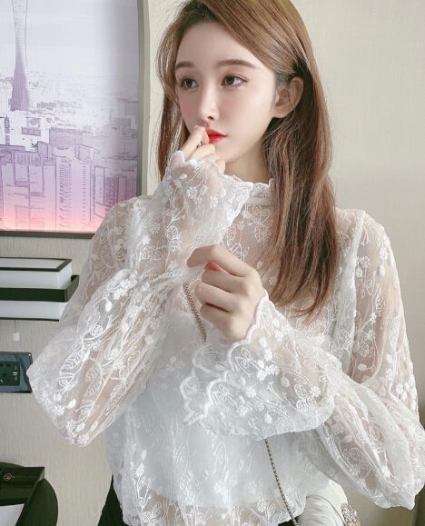 レース 服 レディース秋冬レースシャツ透け感ラッパ袖トップス