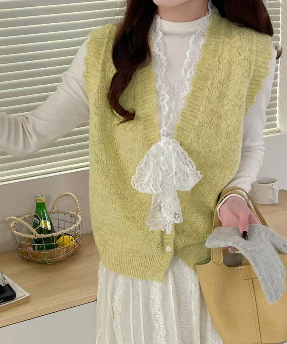 レース 服 レース襟リボン付きニットベスト