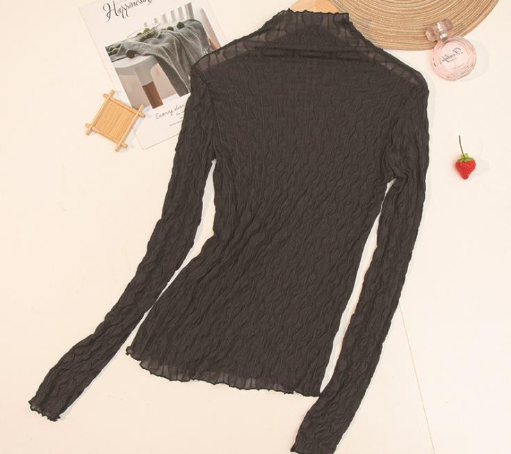 レース 服 レース ハイネック 長袖 インナー トップス 韓国風 伸縮性