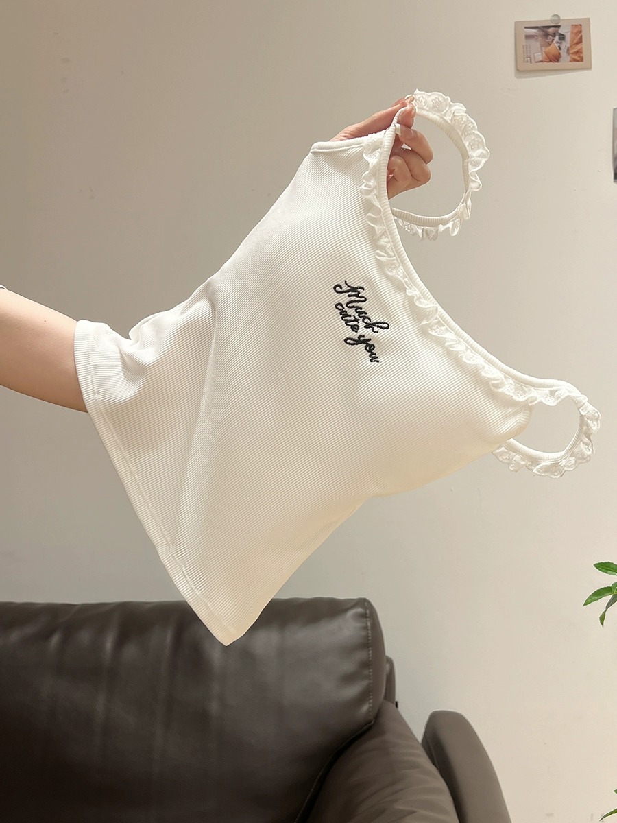レース 服 フリルリブキャミソール