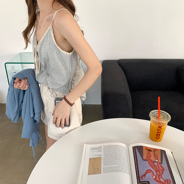 レース 服 レース縁どりボーダーキャミソール