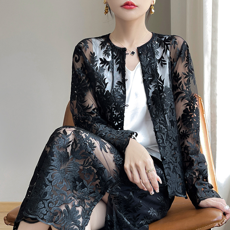 レース 服 花模様シースルーレースワンピース