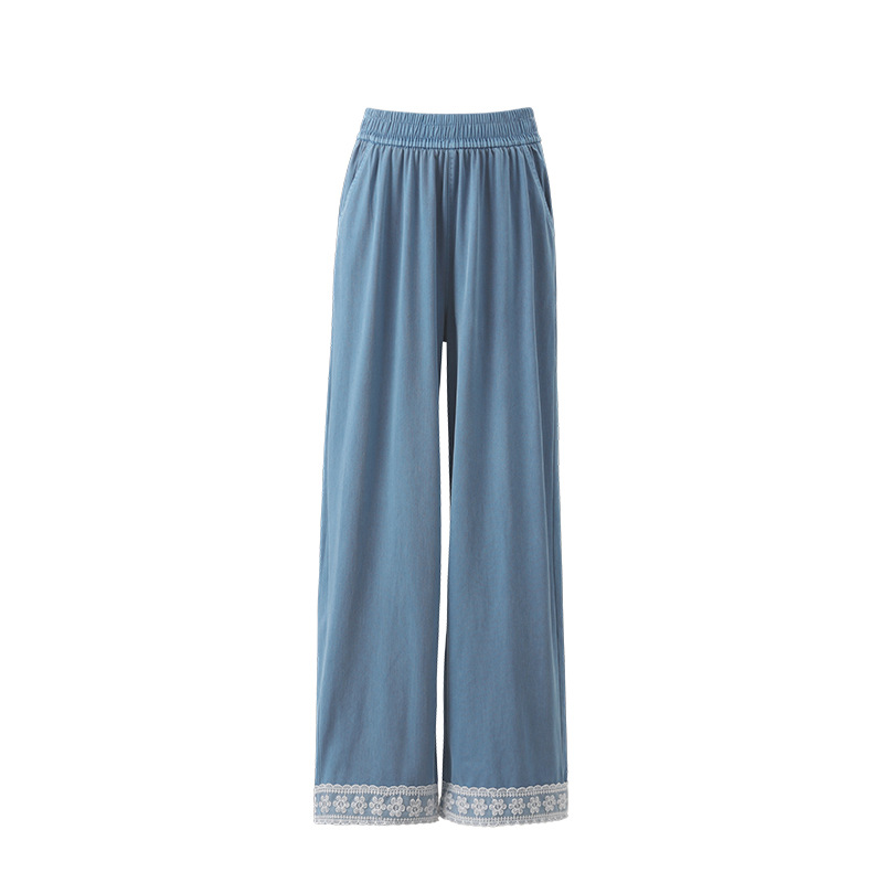 レース 服 花レース装飾 リラックスワイドパンツ