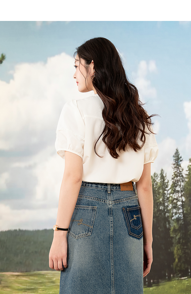 レース 服 胸元レース パフスリーブブラウス
