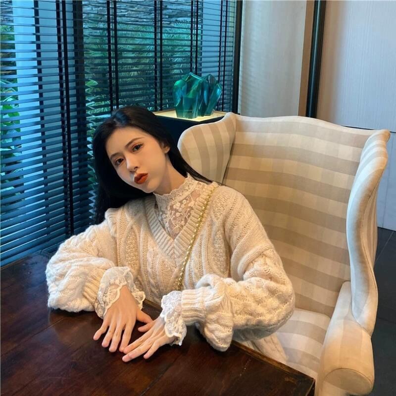 レース 服 二〇二五年新作 透け感レース ハイネック長袖ブラウス