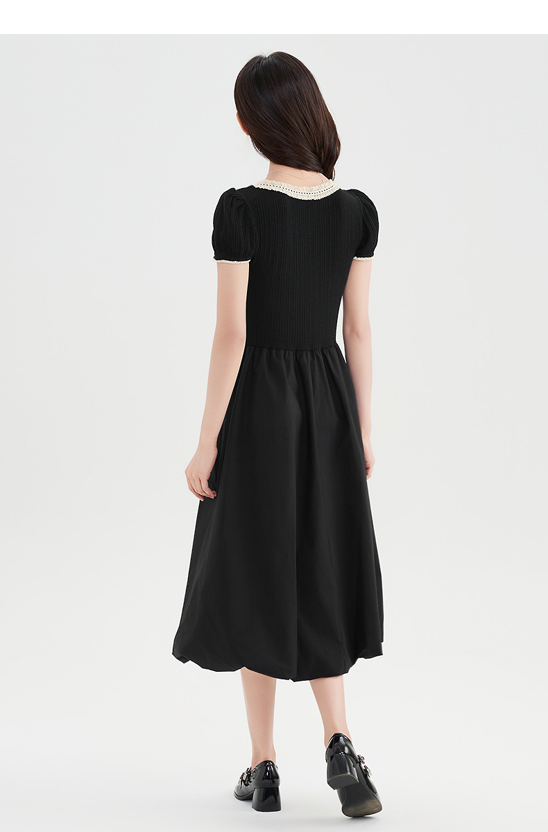 レース 服 上品リボン付きレース襟ワンピース