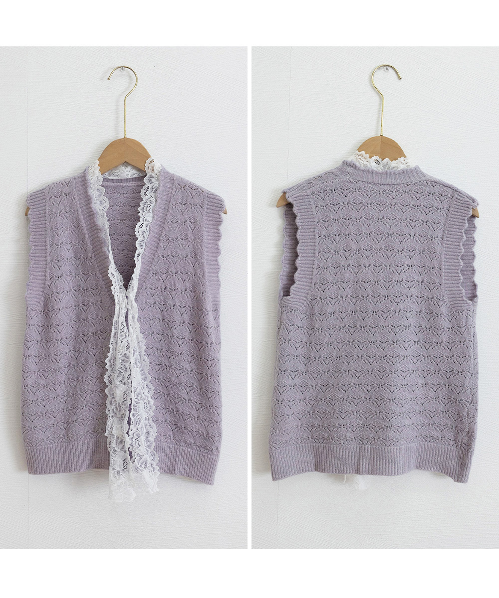 レース 服 レース襟リボン付きニットベスト